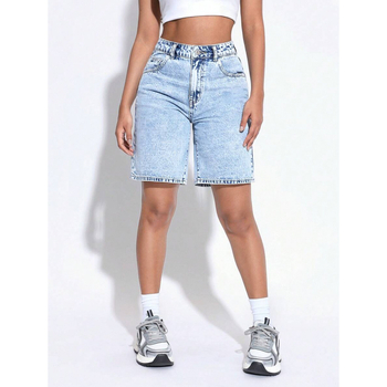 Denim Bermuda lühikesed šortid, vabalt istuvad, igapäevane stiil, taskud, nööriga sulgemine, fliisvooder, polüesteri segu