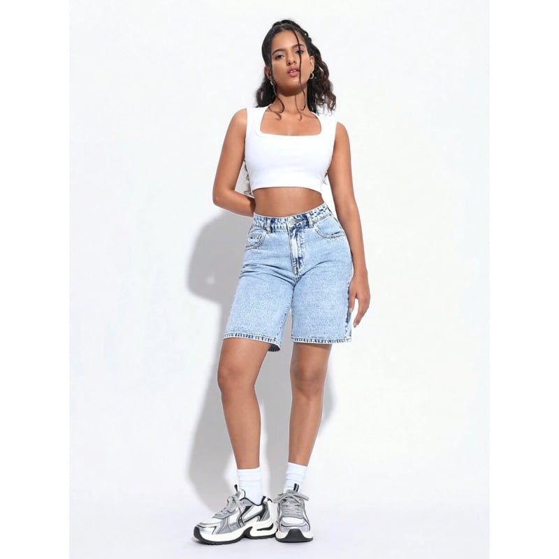 Denim Bermuda lühikesed šortid, vabalt istuvad, igapäevane stiil, taskud, nööriga sulgemine, fliisvooder, polüesteri segu