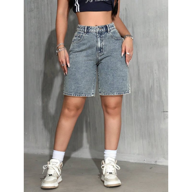 Denim Bermuda lühikesed šortid, vabalt istuvad, igapäevane stiil, taskud, nööriga sulgemine, fliisvooder, polüesteri segu