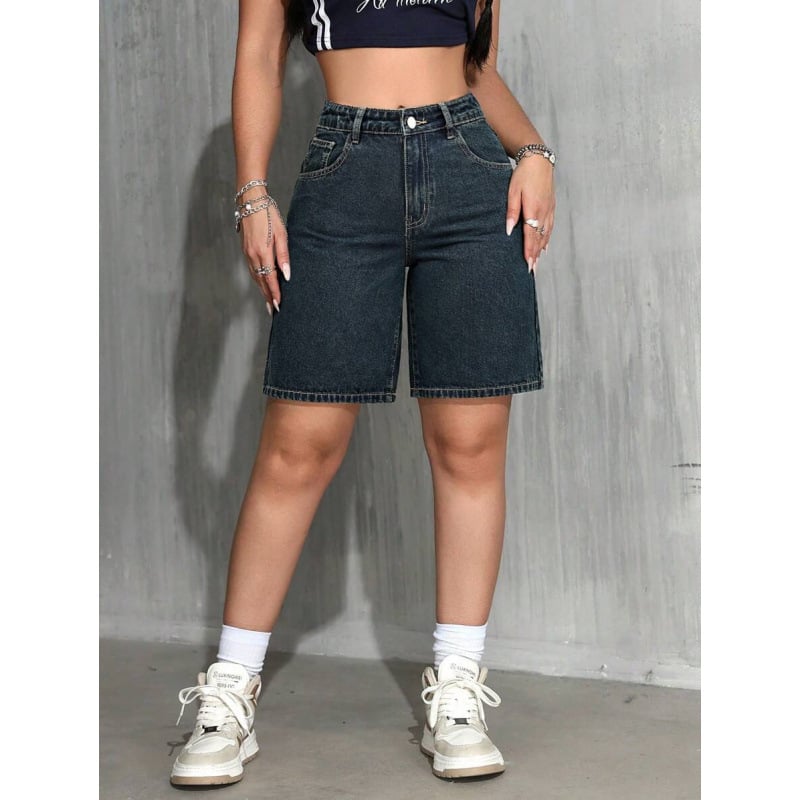 Denim Bermuda lühikesed šortid, vabalt istuvad, igapäevane stiil, taskud, nööriga sulgemine, fliisvooder, polüesteri segu