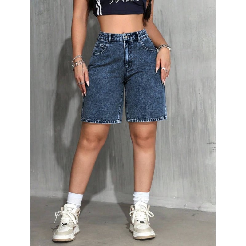 Denim Bermuda lühikesed šortid, vabalt istuvad, igapäevane stiil, taskud, nööriga sulgemine, fliisvooder, polüesteri segu