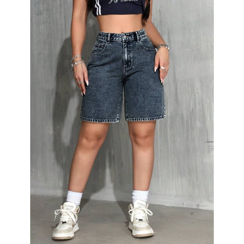 Denim Bermuda lühikesed šortid, vabalt istuvad, igapäevane stiil, taskud, nööriga sulgemine, fliisvooder, polüesteri segu