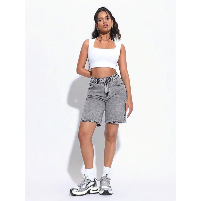 Denim Bermuda lühikesed šortid, vabalt istuvad, igapäevane stiil, taskud, nööriga sulgemine, fliisvooder, polüesteri segu