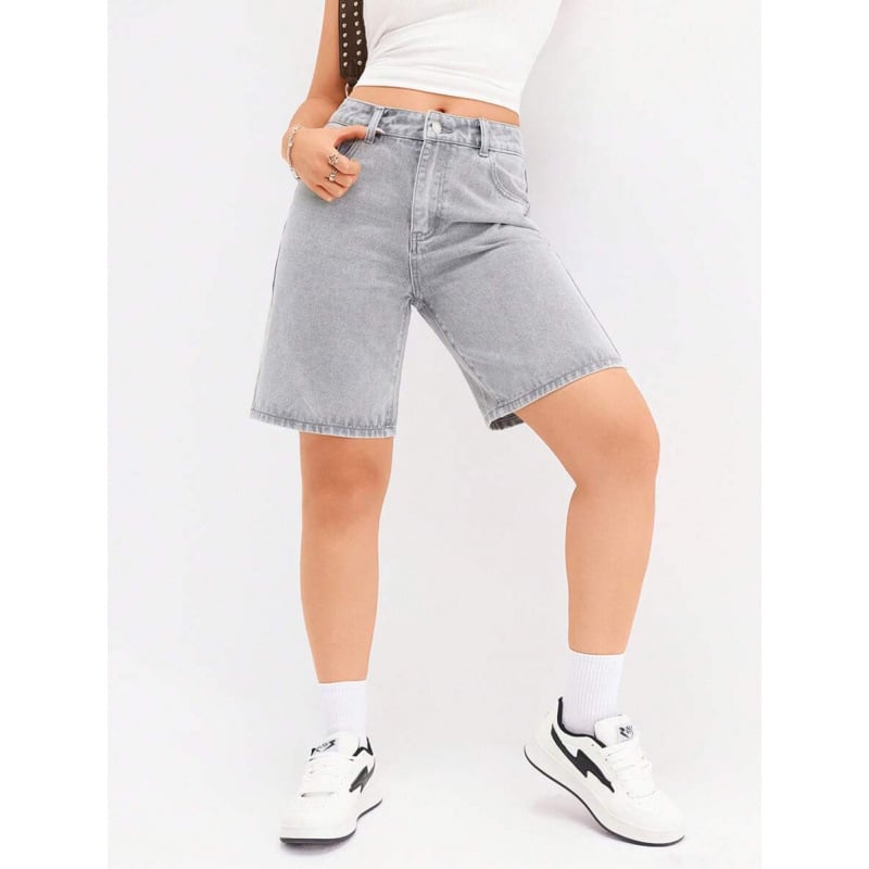 Denim Bermuda lühikesed šortid, vabalt istuvad, igapäevane stiil, taskud, nööriga sulgemine, fliisvooder, polüesteri segu
