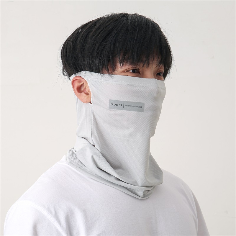 Șal respirabil de protecție solară pentru gât și față, pentru bărbați, cu bucle pentru urechi, Ice Silk, bază din bumbac, stil proaspăt și dulce, primăvara 2025