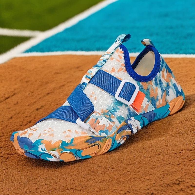 Laste veesõrmed väljasõitudeks ja randade jaoks – hingav võrkvooder, elastne rihmaga kinnitamine, madal ülemine, pealmine kiht sünteetilisest nahast, talla naturaalne kumm