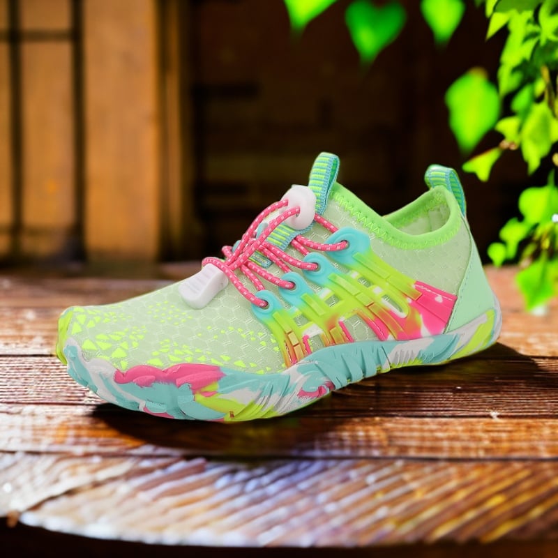 Laste veesõrmed väljasõitudeks ja randade jaoks – hingav võrkvooder, elastne rihmaga kinnitamine, madal ülemine, pealmine kiht sünteetilisest nahast, talla naturaalne kumm