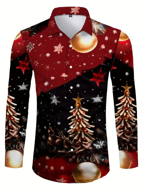 Meeste pikkade varrukatega särk 3D-trükiga, slim fit, värvilise blokimustriga, kael Turn-down, acetaatkiud 96%