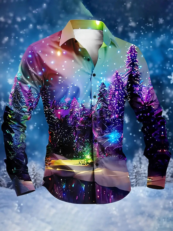 Meeste pikkade varrukatega särk 3D-trükiga, slim fit, värvilise blokimustriga, kael Turn-down, acetaatkiud 96%