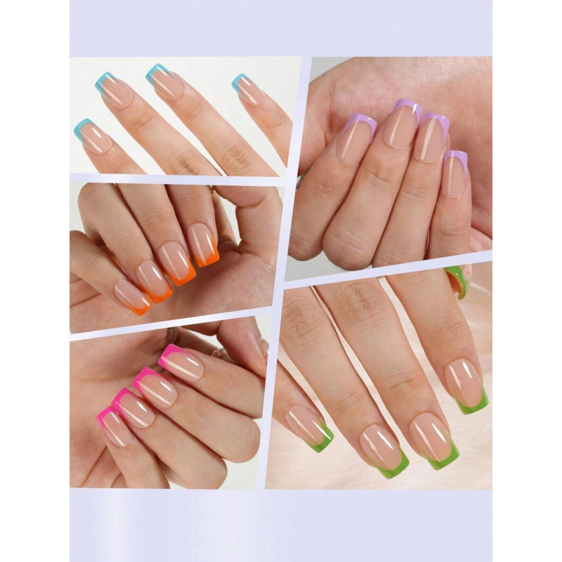 Sada umelých nechtov, francúzsky štýl, 150 kusov, štvorcové tipy, kód produktu sh37117236