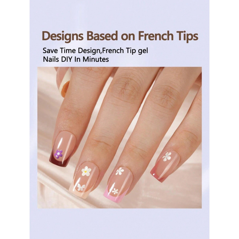 Sada umelých nechtov, francúzsky štýl, 150 kusov, štvorcové tipy, kód produktu sh37117236