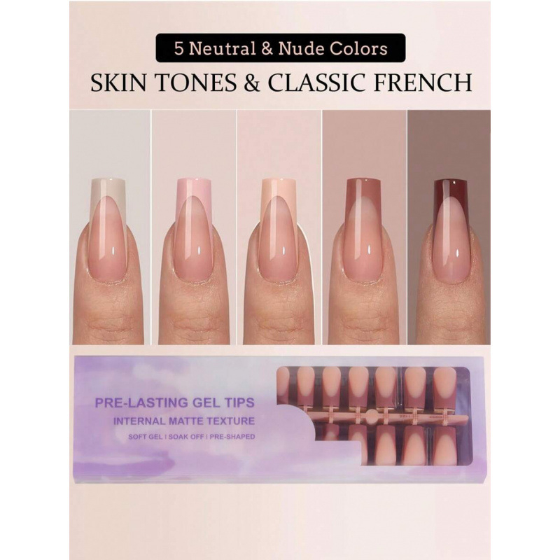 Sada umelých nechtov, francúzsky štýl, 150 kusov, štvorcové tipy, kód produktu sh37117236