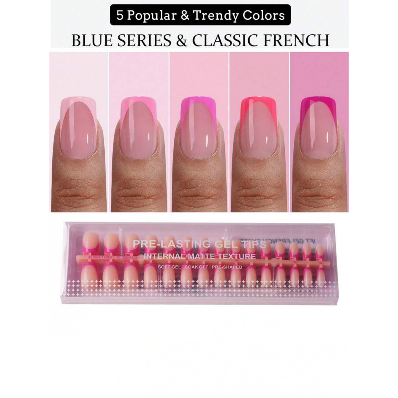 Sada umelých nechtov, francúzsky štýl, 150 kusov, štvorcové tipy, kód produktu sh37117236