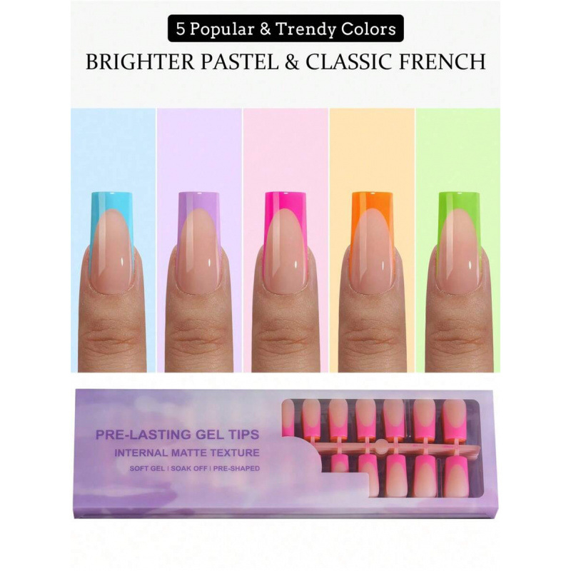 Sada umelých nechtov, francúzsky štýl, 150 kusov, štvorcové tipy, kód produktu sh37117236