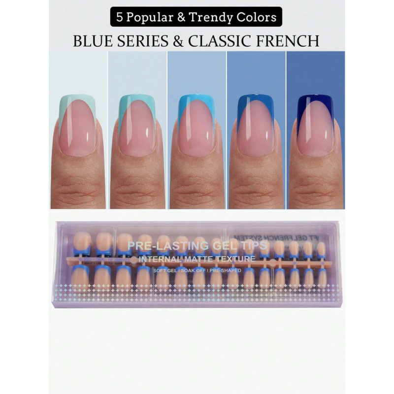 Sada umelých nechtov, francúzsky štýl, 150 kusov, štvorcové tipy, kód produktu sh37117236