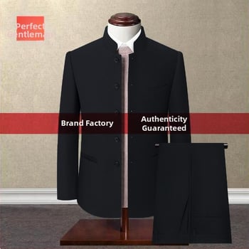 Pánsky Zhongshan oblek, Čínsky štýl, Corduroy látka s Rabbit Hair, Zima 2024, Wrinkle-Free