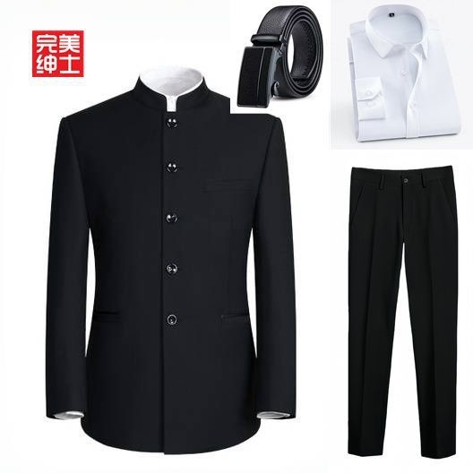 Pánsky Zhongshan oblek, Čínsky štýl, Corduroy látka s Rabbit Hair, Zima 2024, Wrinkle-Free