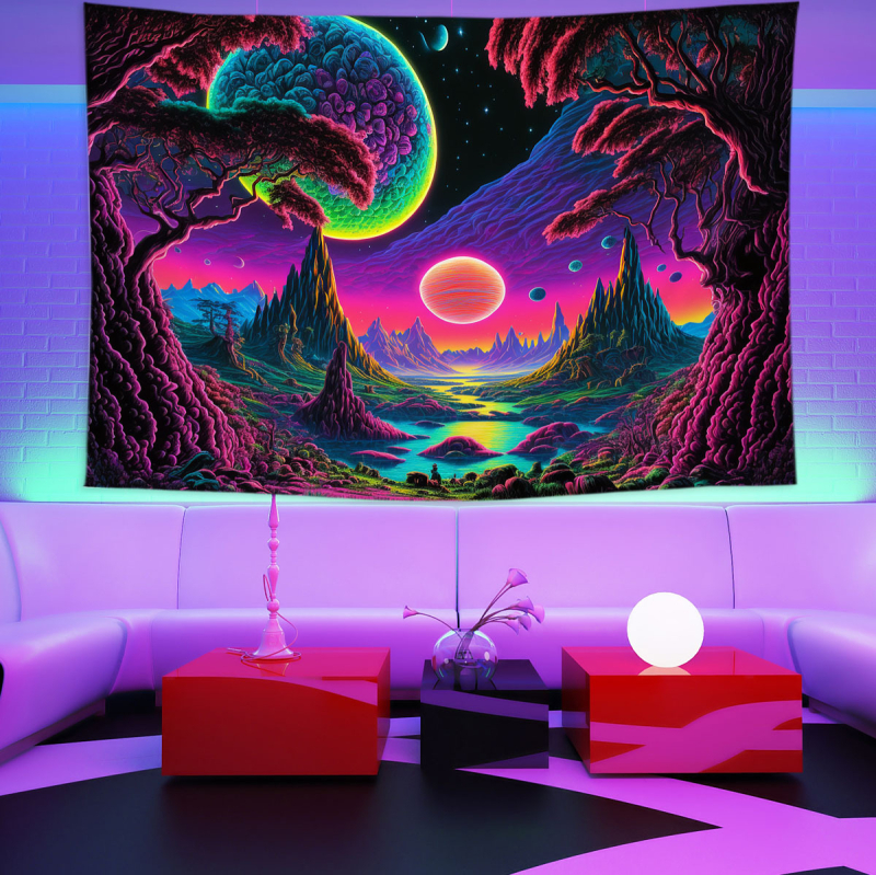 Stena gobelín s motívom Stromu života a krajinky – 100% polyester, strojové tkanie, obdĺžnik, domová dekorácia