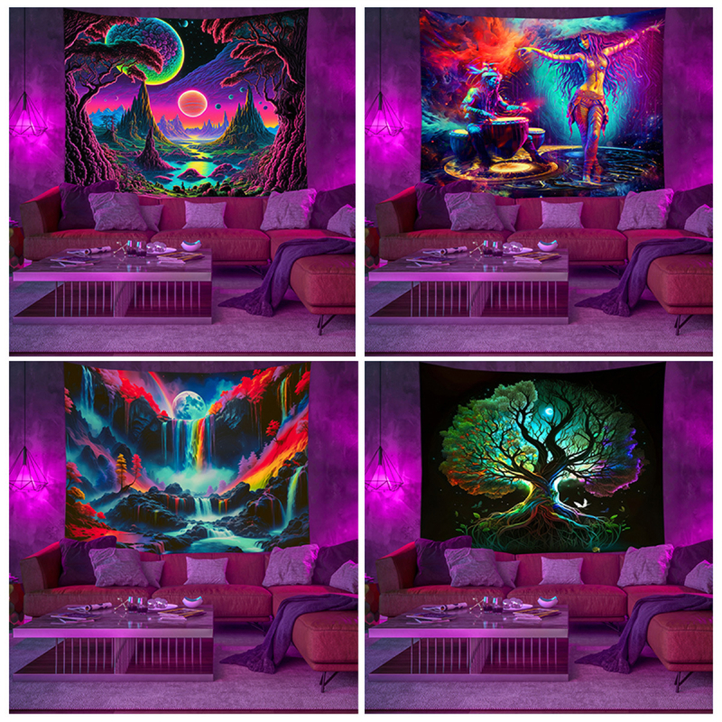 Stena gobelín s motívom Stromu života a krajinky – 100% polyester, strojové tkanie, obdĺžnik, domová dekorácia