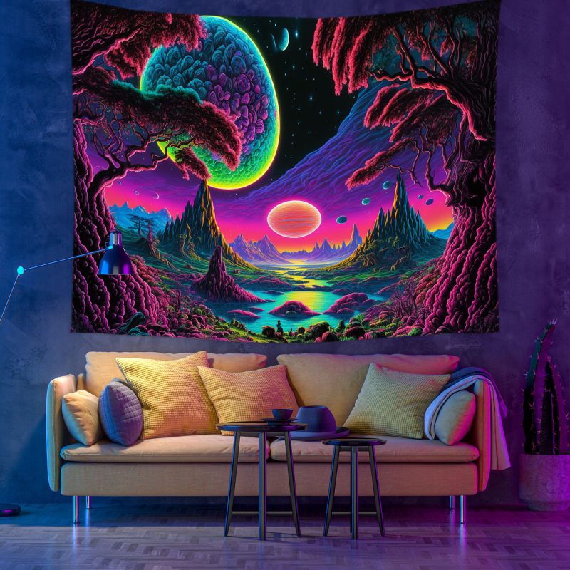 Stena gobelín s motívom Stromu života a krajinky – 100% polyester, strojové tkanie, obdĺžnik, domová dekorácia