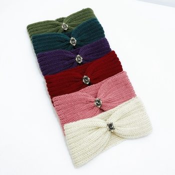 Dámska pletená čelenka s káro vzorom, pokrývka hlavy, jeseň 2023