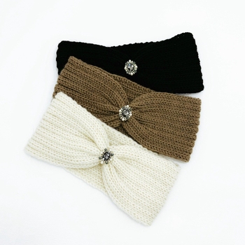 Dámska pletená čelenka s káro vzorom, pokrývka hlavy, jeseň 2023