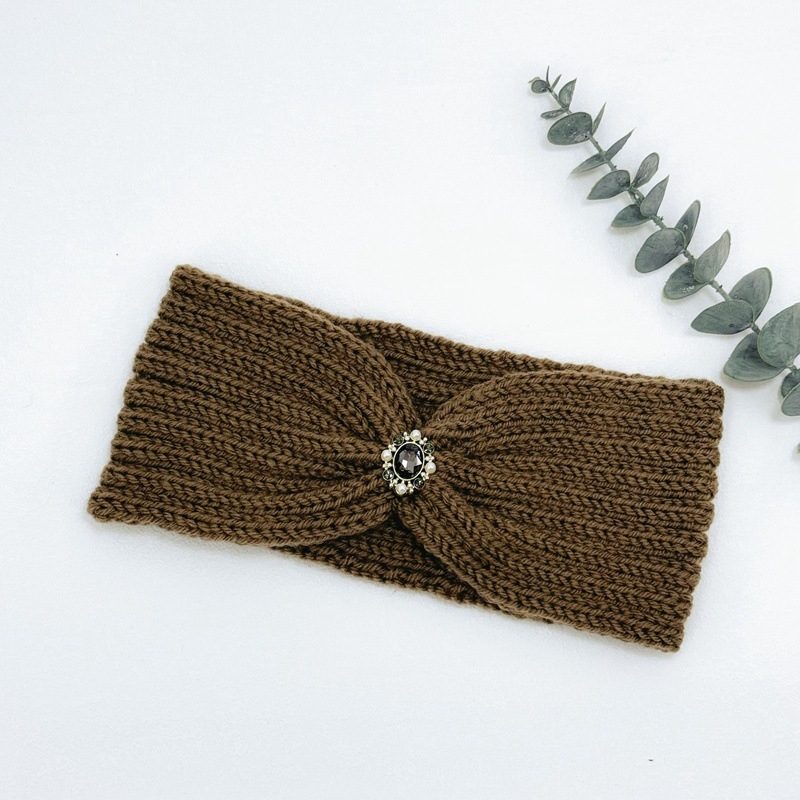 Dámska pletená čelenka s káro vzorom, pokrývka hlavy, jeseň 2023