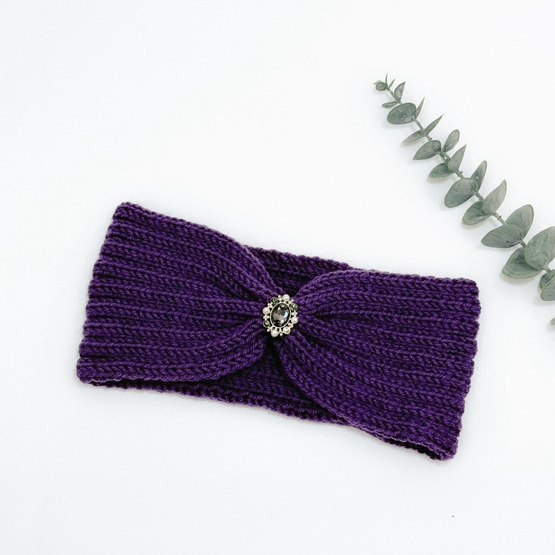 Dámska pletená čelenka s káro vzorom, pokrývka hlavy, jeseň 2023