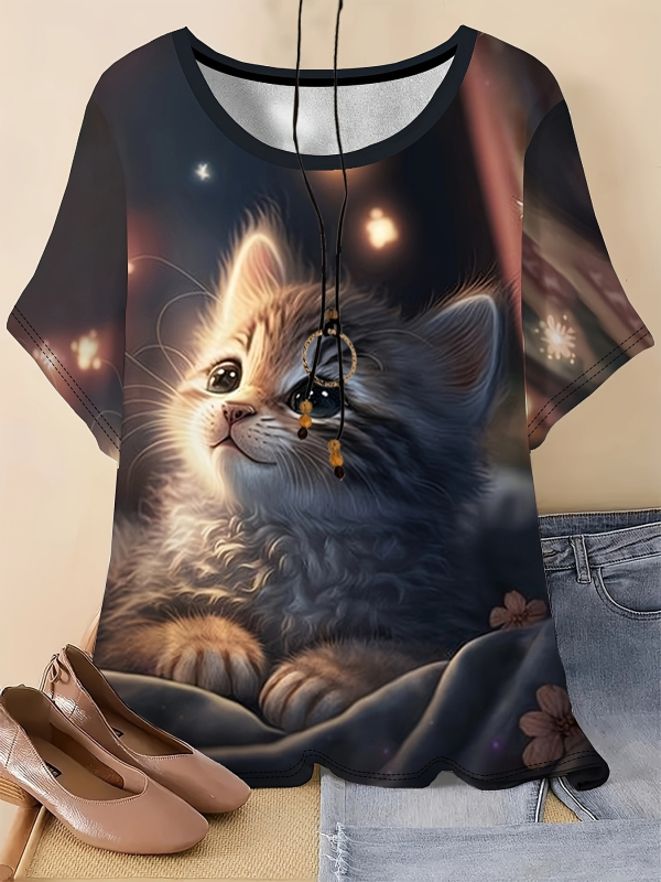 Дамска безръкавна тениска от полиестер, принт с 3D ефект, кръгла яка, регулярна дължина