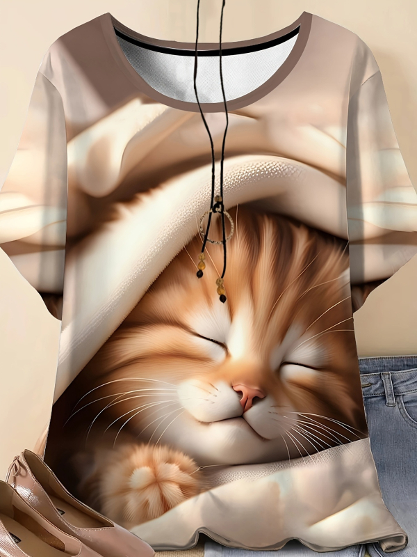 Дамска безръкавна тениска от полиестер, принт с 3D ефект, кръгла яка, регулярна дължина