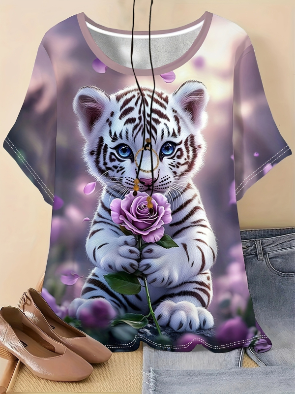 Дамска безръкавна тениска от полиестер, принт с 3D ефект, кръгла яка, регулярна дължина