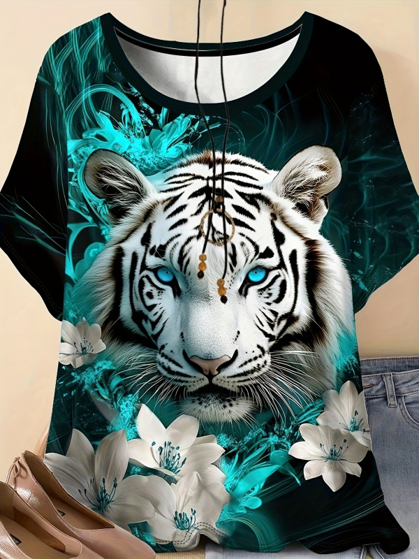 Дамска безръкавна тениска от полиестер, принт с 3D ефект, кръгла яка, регулярна дължина