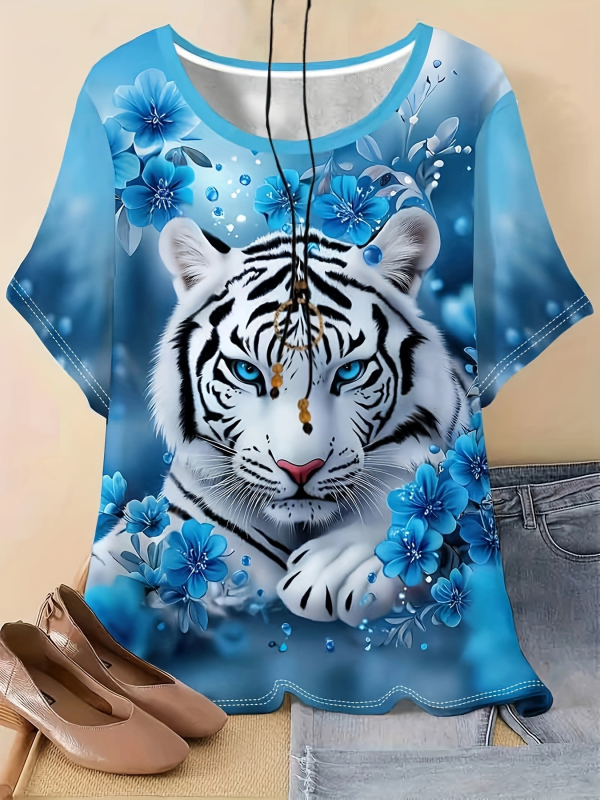 Дамска безръкавна тениска от полиестер, принт с 3D ефект, кръгла яка, регулярна дължина