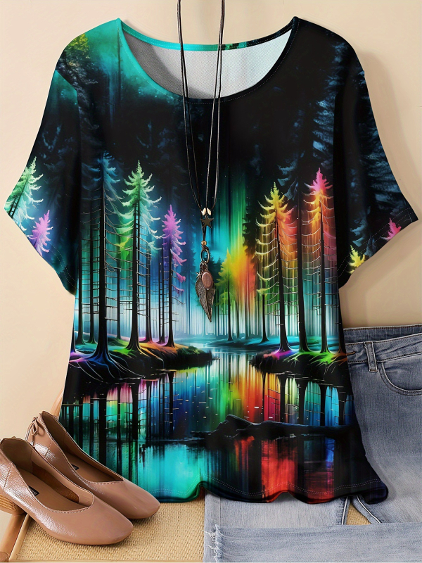 Дамска безръкавна тениска от полиестер, принт с 3D ефект, кръгла яка, регулярна дължина