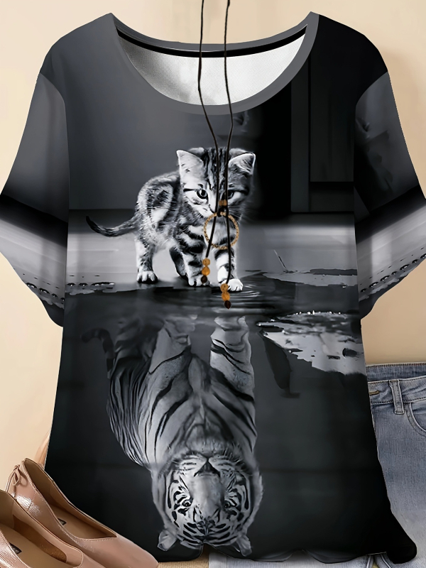 Дамска безръкавна тениска от полиестер, принт с 3D ефект, кръгла яка, регулярна дължина