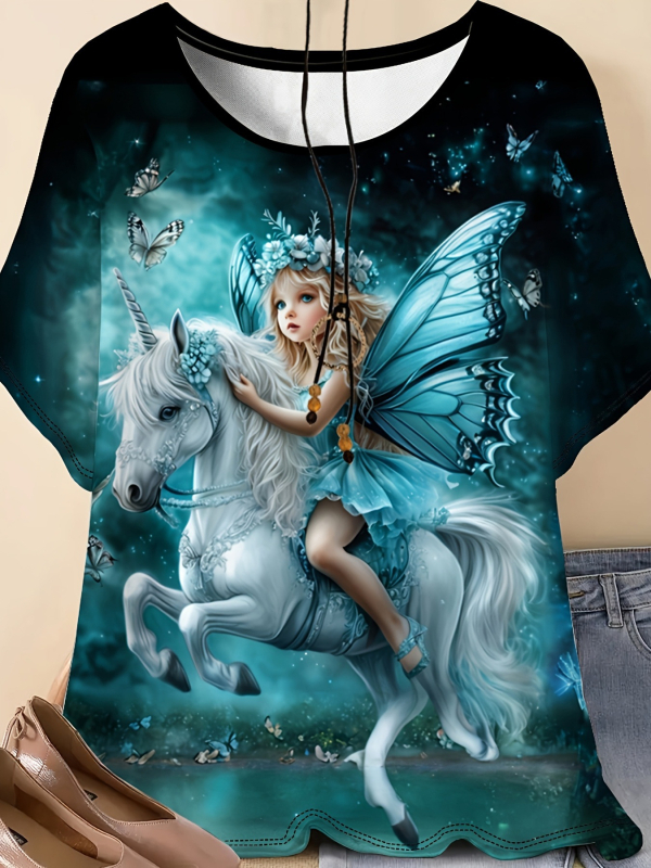 Дамска безръкавна тениска от полиестер, принт с 3D ефект, кръгла яка, регулярна дължина