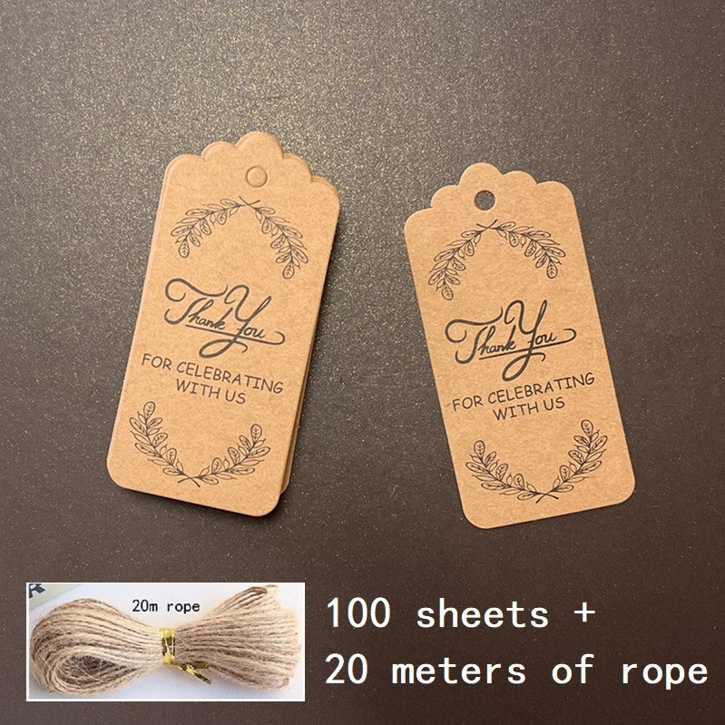 Kraft papīra pateicības etiķete dāvanu karšu iesaiņošanai, ietver 100 lapas un 20 m konopes auklu