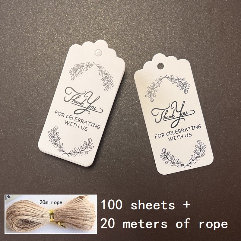 Kraft papīra pateicības etiķete dāvanu karšu iesaiņošanai, ietver 100 lapas un 20 m konopes auklu