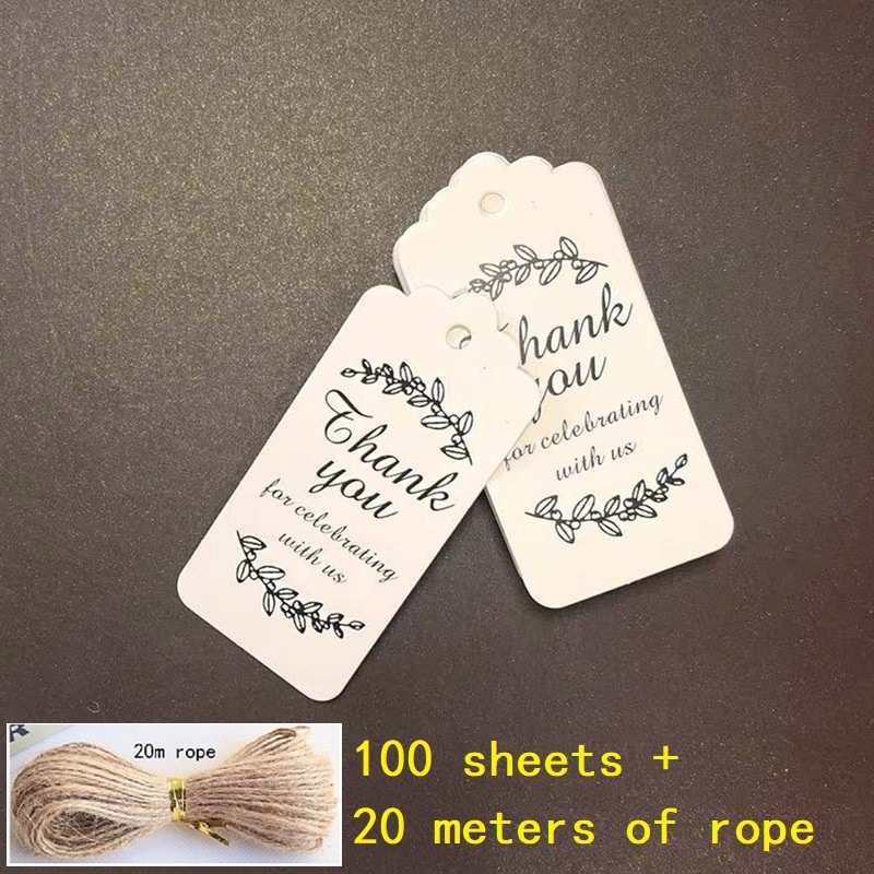 Kraft papīra pateicības etiķete dāvanu karšu iesaiņošanai, ietver 100 lapas un 20 m konopes auklu