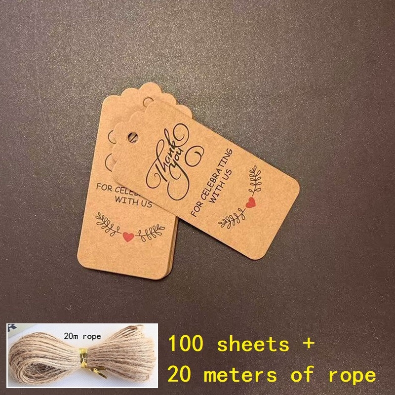 Kraft papīra pateicības etiķete dāvanu karšu iesaiņošanai, ietver 100 lapas un 20 m konopes auklu