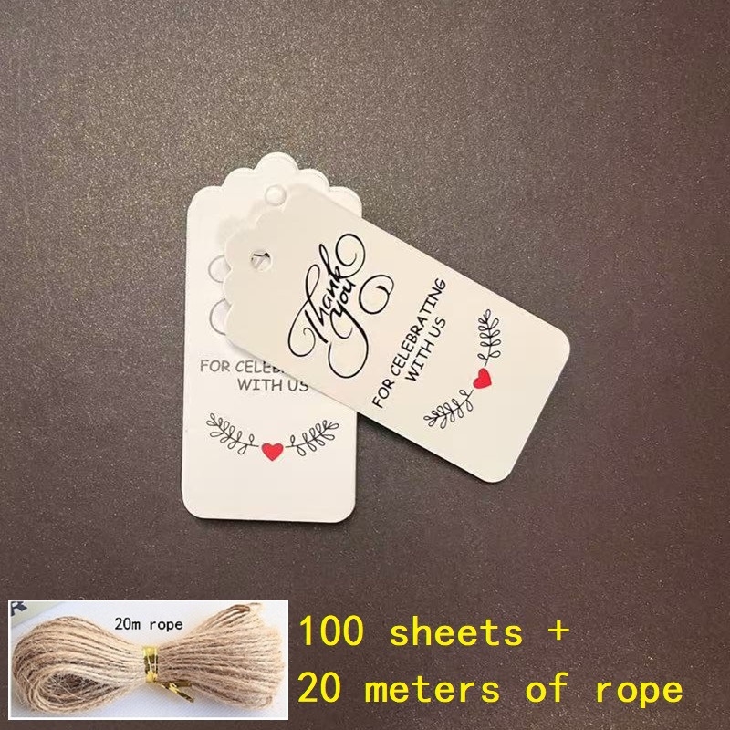 Kraft papīra pateicības etiķete dāvanu karšu iesaiņošanai, ietver 100 lapas un 20 m konopes auklu
