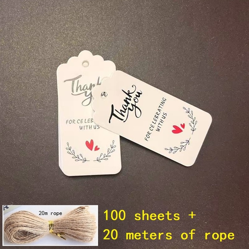 Kraft papīra pateicības etiķete dāvanu karšu iesaiņošanai, ietver 100 lapas un 20 m konopes auklu