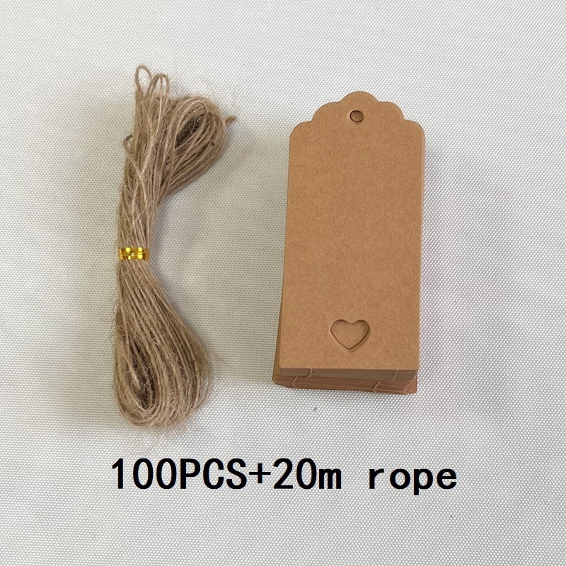 Kraft papīra pateicības etiķete dāvanu karšu iesaiņošanai, ietver 100 lapas un 20 m konopes auklu