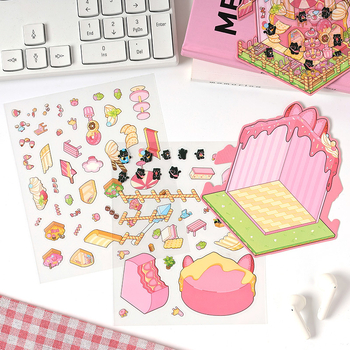 3D миниатюрна колекция от стикери за пейзаж - слоеста сцена с къщи, DIY, анимационен стил, 12 броя