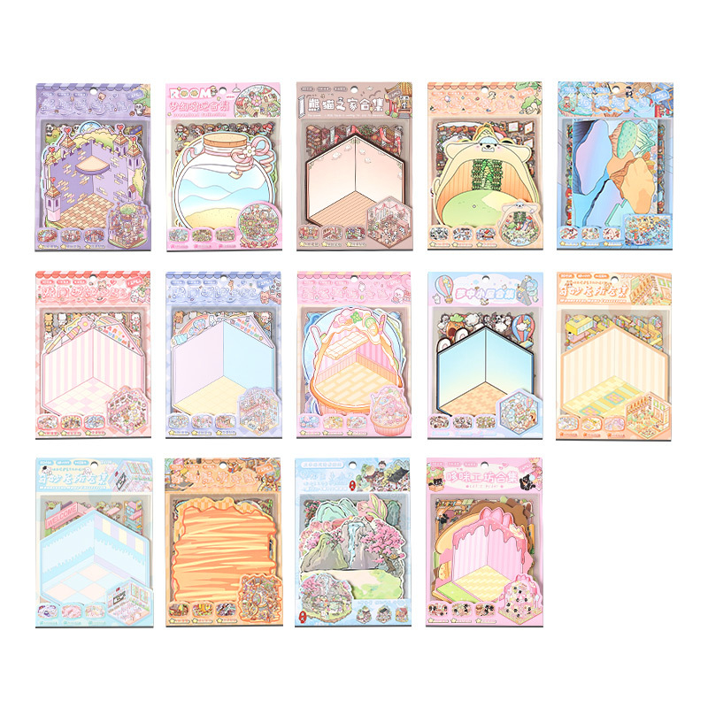 3D миниатюрна колекция от стикери за пейзаж - слоеста сцена с къщи, DIY, анимационен стил, 12 броя