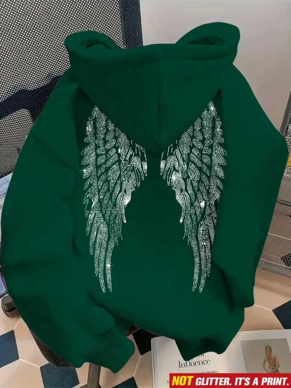 Дамски суитшърт с качулка – дълги ръкави, принт, свободен силует, 95% полиестер, зима 2025