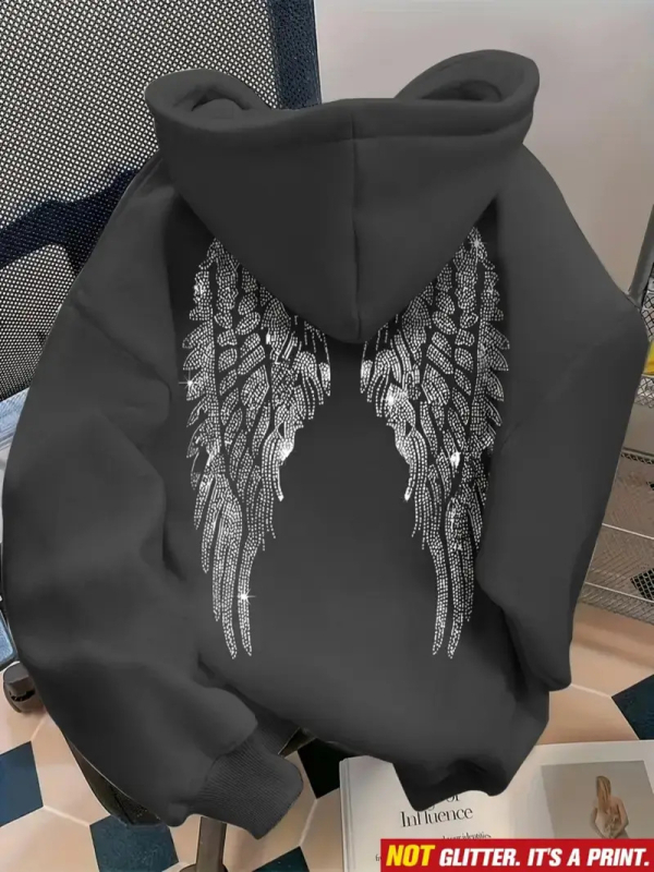 Дамски суитшърт с качулка – дълги ръкави, принт, свободен силует, 95% полиестер, зима 2025