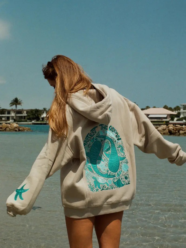 Дамски суитшърт с качулка – дълги ръкави, принт, свободен силует, 95% полиестер, зима 2025