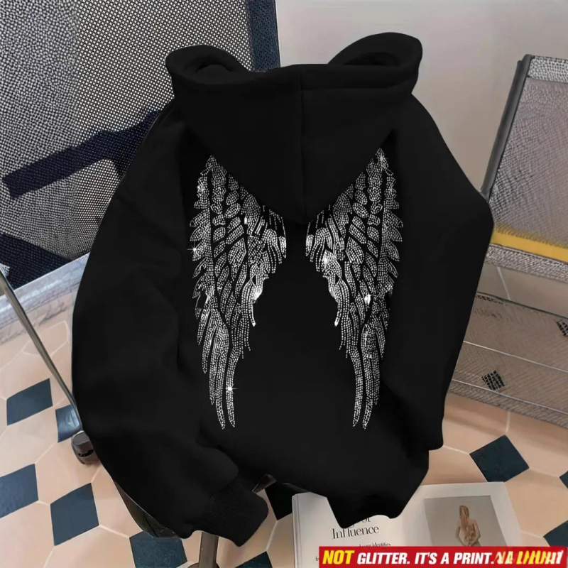 Дамски суитшърт с качулка – дълги ръкави, принт, свободен силует, 95% полиестер, зима 2025