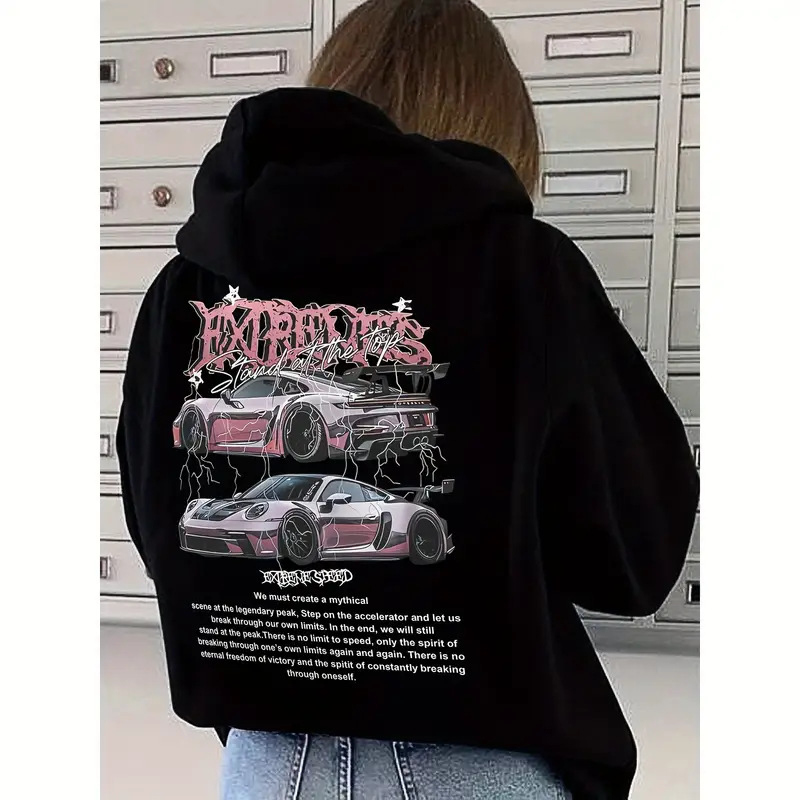 Дамски суитшърт с качулка – дълги ръкави, принт, свободен силует, 95% полиестер, зима 2025